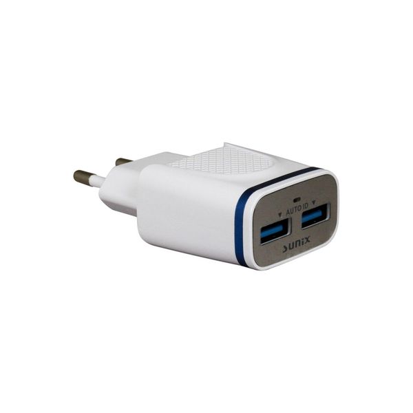 Sunix 2.1A Fast Charger Power Adapter Dual Port 2X Usb Travel Charger + 1.2M Type-C Charging Cable Cavo Dati Cavo Bianco-image
