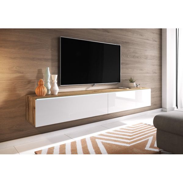 Tavolino Per Tv Cerie 180 - Rovere Wotan / Bianco Lucido-image
