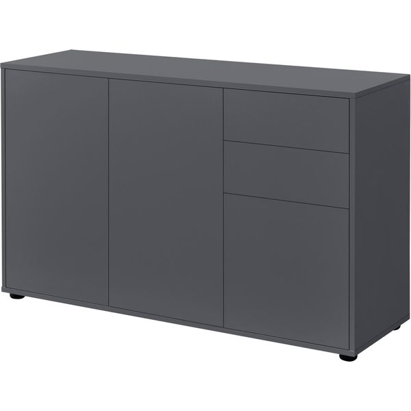 Credenza Cassettiera 74 X 117 X 36 Cm Con 2 Cassetti E 3 Ante In Truciolato Grigio Scuro Opaco-image