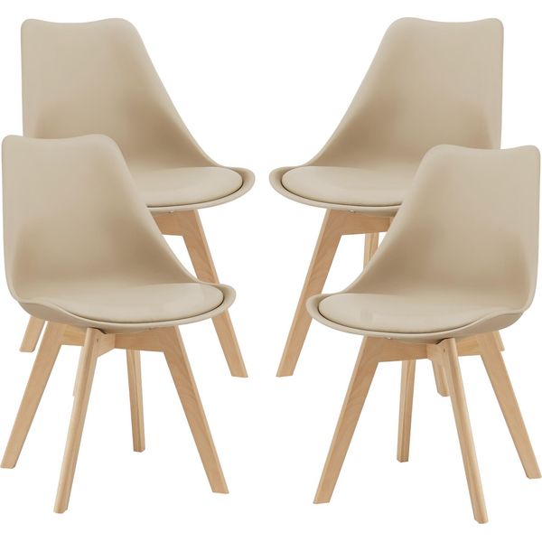 Sedia Da Pranzo 'FläTen' Set Di 4 Sedie Imbottite In Ecopelle Beige-image