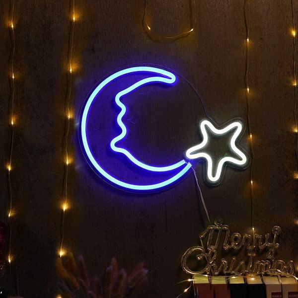 Usb Luna Stella Led Luce Al Neon Da Parete, Segno Al Neon Luci Notturne Segno Al Neon Luce Al Neon Per Partito Bar Gioco Camera Da Letto Decorazione Della Parete, Bambini Compleanno-image
