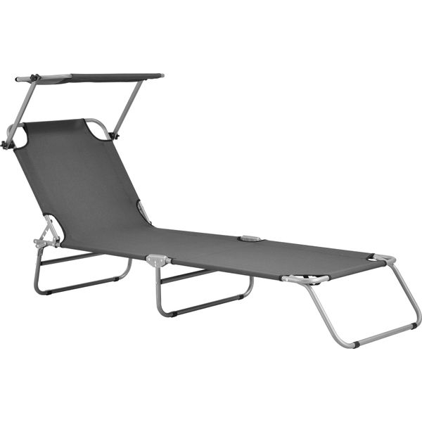 Lettino 'Argozelo' Con Tettuccio Regolabile Struttura In Acciaio 186 X 55 X 24 Cm Grigio Scuro-image