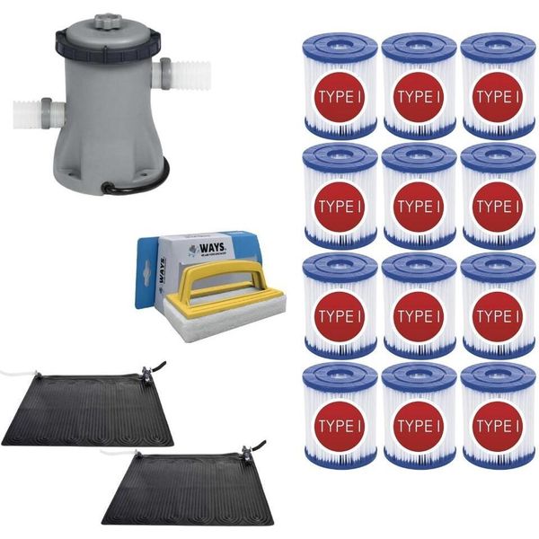 Ways - Cura Della Piscina - 2X Solarmat & Pompa Filtro 1249 L/H & 12 Filtri Di Tipo I & Spazzola Ways Per Il Lavaggio-image