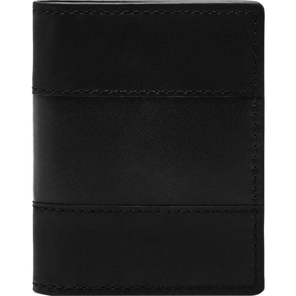 Fossil Pelle Porta Carte Di Credito Everett Card Case Bifold Black Nero-image