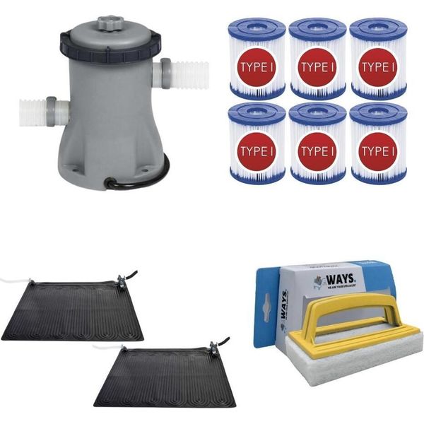 Ways - Cura Della Piscina - 2X Solarmat & Pompa Filtro 1249 L/H & 6 Filtri Tipo I & Spazzola Ways-image