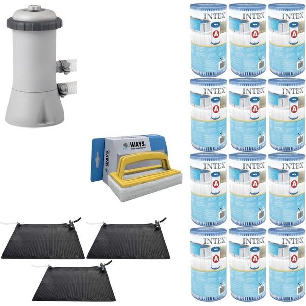 Ways - Cura Della Piscina - 3X Riscaldatore Per Piscina E Pompa Filtro 2271 L/U & 12 Filtri Di Tipo A & Spazzola Ways Per Il Lavaggio-image