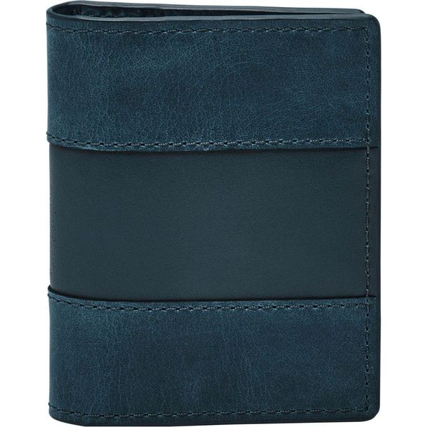 Fossil Pelle Porta Carte Di Credito Everett Card Case Bifold Vintage Indigo Blu-image