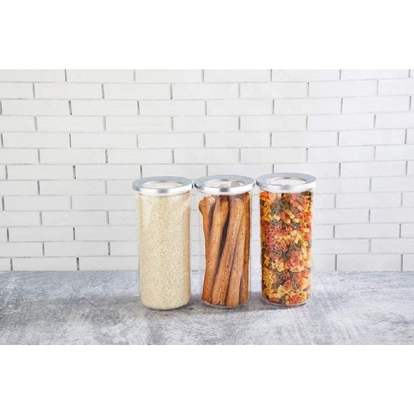 Vip Ahmet 3X 1250Ml Contenitore Di Stoccaggio 3Pcs Set Contenitore Alimentare Rotondo Con Coperchio Cromo Trasparente-image