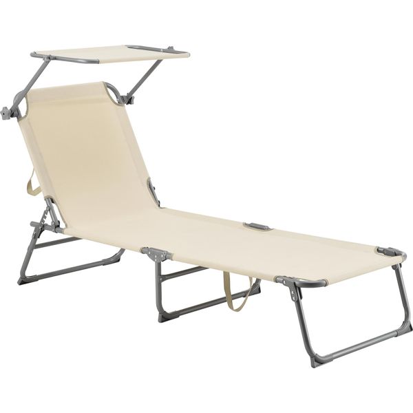 Lettino 'Getaria' Con Tettuccio Regolabile Struttura In Acciaio 189 X 57 X 28 Cm Beige-image