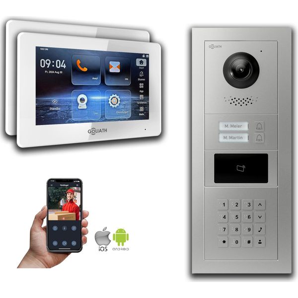 Videocitofono Ip Goliath: 7 Pollici In Casa 2 Famiglie, Rfid, Codice Numerico, Argento : 7 Pollici In Bianco : Scatola Da Incasso : 4 Connessioni Poe Via:: 4 Poe Selezione Monitor: 7 Pollici In Bianco Scatola Di Montaggio Campanello: Scatola Da Incasso-image