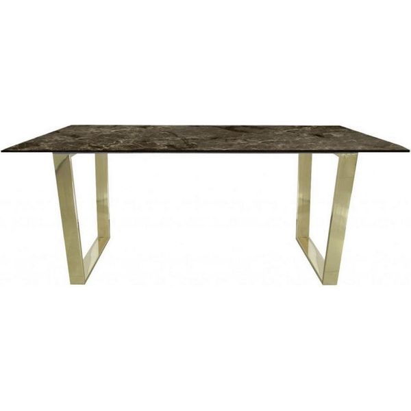 Casa Padrino Tavolo Da Pranzo Marrone/Oro 180 X 90 X H. 75 Cm - Tavolo Da Pranzo Rettangolare Con Piano In Marmo Sintetico E Gambe In Acciaio - Mobili Per La Sala Da Pranzo-image