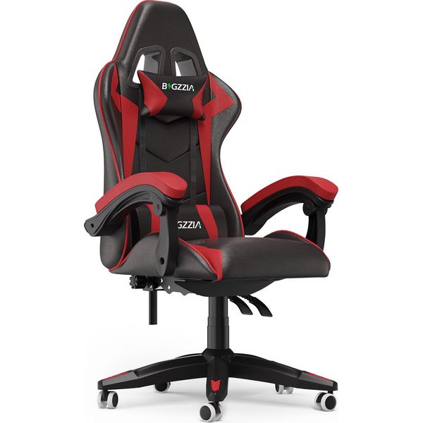 Sedia Da Gioco Ergonomica - Cuscino Lombare + Poggiatesta - Altezza Regolabile - Nero E Rosso-image