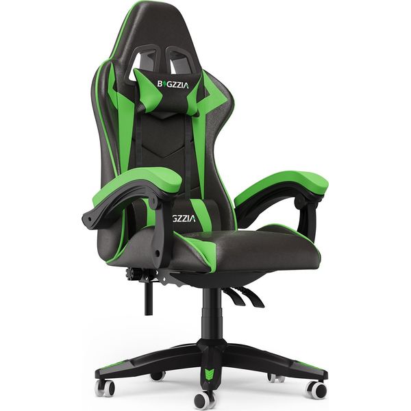 Sedia Da Gioco Ergonomica - Cuscino Lombare + Poggiatesta - Altezza Regolabile - Nero Verde-image