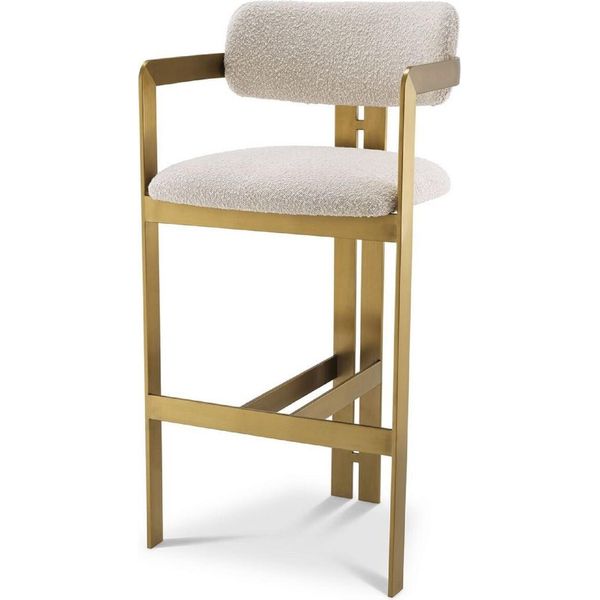 Casa Padrino Sgabello Crema/Ottone 53 X 44,5 X H. 107 Cm - Sgabello Da Bar Imbottito In Acciaio Inox - Mobili Bar-image