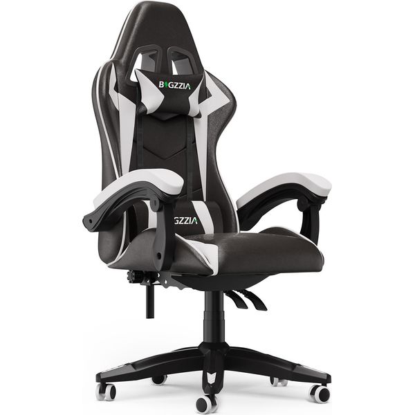 Sedia Da Gioco Ergonomica - Cuscino Lombare + Poggiatesta - Regolabile In Altezza - Bianco E Nero-image