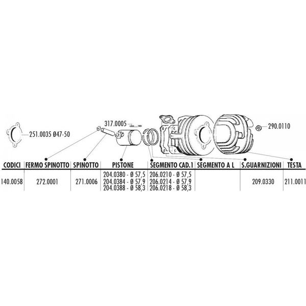 Set Guarnizioni Cilindro Polini 115Cc Per Ape, Vespa N, Pk, Special, Xl, ET3 50-125Cc 2T-image