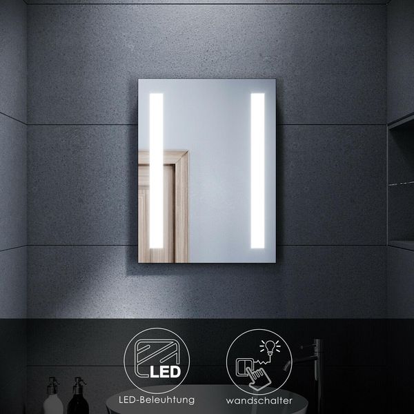 Sonni Specchio Da Bagno Con Illuminazione 60×45 Cm Bianco Freddo A Risparmio Energetico Senza Appannamento IP44 Specchio Da Parete Interruttore A Muro-image