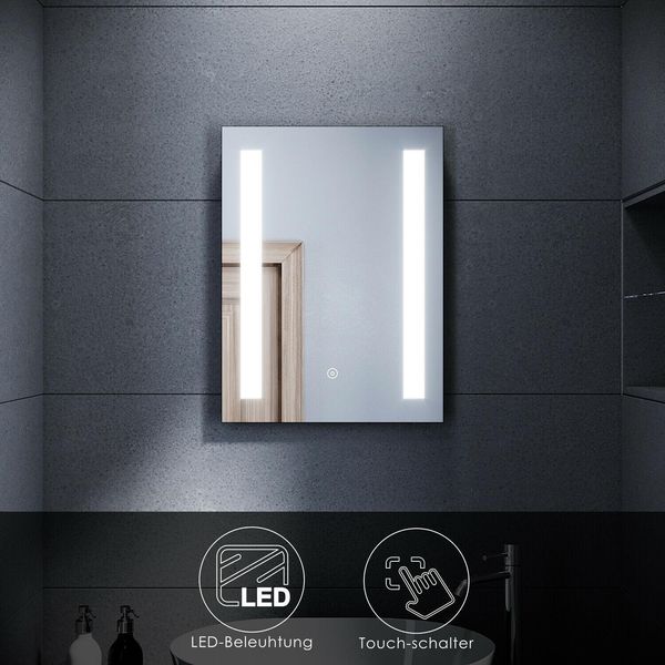 Sonni Specchio Da Bagno Con Illuminazione 60×45 Cm Bianco Freddo A Risparmio Energetico Senza Nebbia IP44 Specchio Da Parete Interruttore A Sfioramento-image