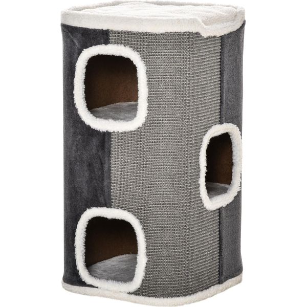 Pawhut Tiragraffi Per Gatti Tiragraffi Per Gatti A 3 Livelli Albero Per Gatti Albero Da Arrampicata Per Gatti Mobili Per Gatti Truciolare Poliestere Vellutato Sisal Grigio+Bianco 40 X 40 X 74 Cm-image