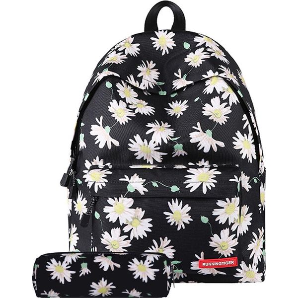 Borse Scuola Ragazze Zaino Zaino Scuola Adolescente Zaino Donna Zaino Daypack Casual Per Scuola Viaggio Lavoro Con Borsa Matita (Nero)-image