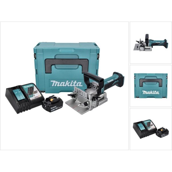 Makita Dpj 180 RT1J Scanalatrice A Batteria 18 V 100 Mm + 1X Batteria 5,0 Ah + Caricatore + Makpac-image