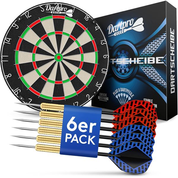Dartpro, Bersaglio Con 6 Freccette - Bersaglio Professionale In Pietra Realizzato In Sisal Di Altissima Qualità-image