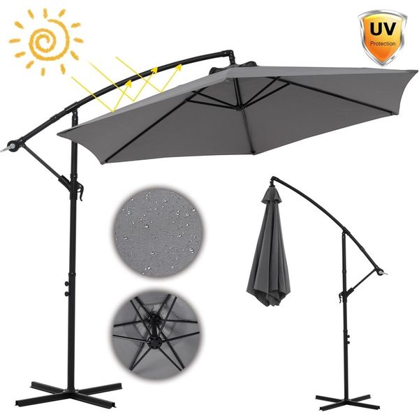 Melko Ombrellone Con Manovella Ombrellone Da Giardino Terrazza Protezione Solare - Grigio 3 M-image