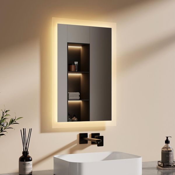 Emke Specchio Da Bagno A Led Con Illuminazione Bianco Freddo 60X40Cm, Specchio Da Bagno - Efficienza Energetica-image