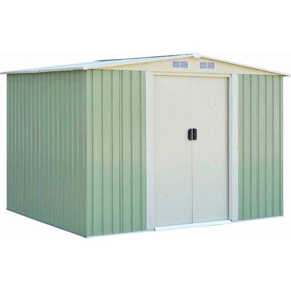 Casetta Per Attrezzi In Metallo Costway 205X257X175,5 Cm, Casetta Da Giardino Con Tetto A Capanna, Casetta Per Attrezzi Zincata, Casetta Da Giardino Resistente Alle Intemperie, 8,34 M³ Verde-image