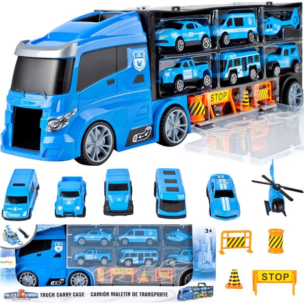 Malplay Camion Con Veicoli | Auto + Elicottero | Giocattolo Per Il Trasporto | Camion Transporter | Per Bambini Da 3 Anni-image