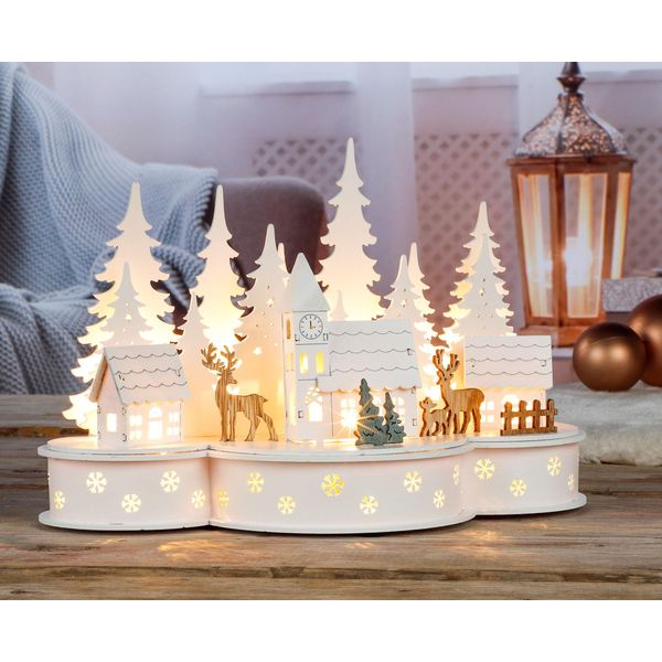 Città Di Natale Illuminata Con 10 Led Bianco Caldo - Circa 30X15X20 Cm-image