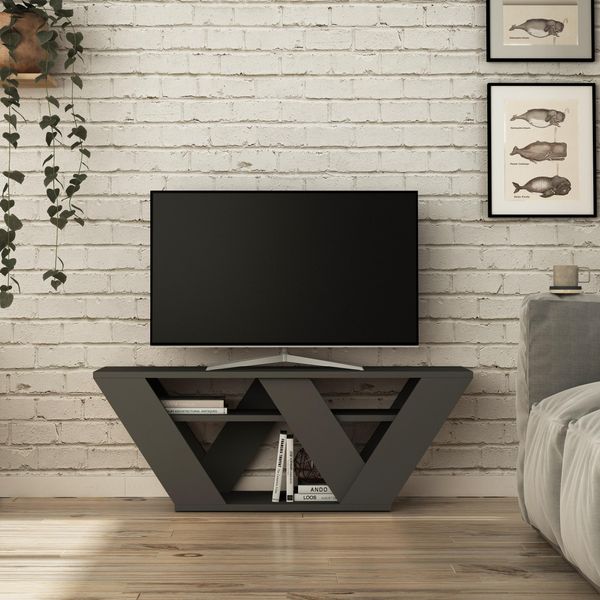 Decortie Pipralla Supporto Tv Moderno Elemento Tv Centrale Multimediale, Grigio Antracite 110 X 30 X 40 Cm-image