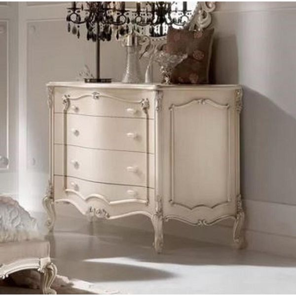 Casa Padrino Cassettiera Barocca Crema/Argento - Cassettiera Artigianale In Legno Massiccio Con 4 Cassetti - Mobili Barocchi Di Alta Qualità - Qualità Lussuosa - Italy-image