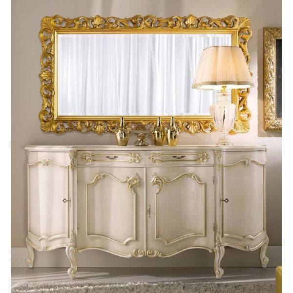 Casa Padrino - Set Di Mobili Barocchi Crema/Oro - 1 Credenza Barocca E 1 Specchio Da Parete Barocco - Mobili Barocchi - Qualità Eccellente - Italy-image