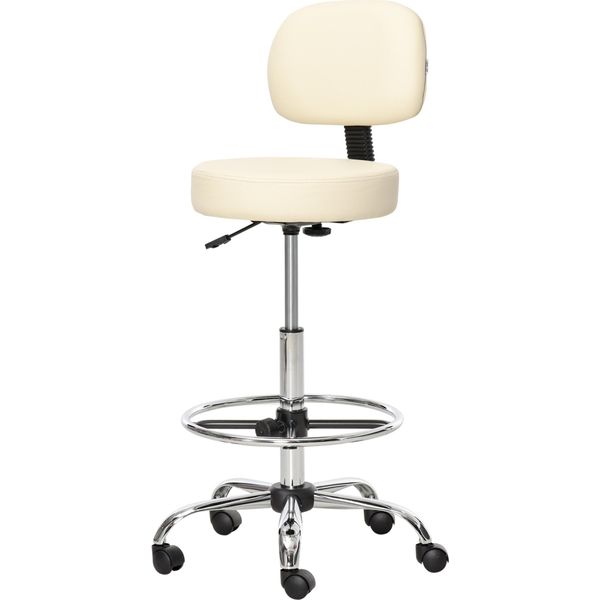 Homcom Sgabello Da Bar Sedia Girevole Sgabello Da Bar Regolabile In Altezza Con Rotelle In Pelle Pu Sgabello Da Lavoro Sgabello Da Ufficio Girevole A 360° Con Schienale Imbottito Beige 56 X 57 X 104-127 Cm-image