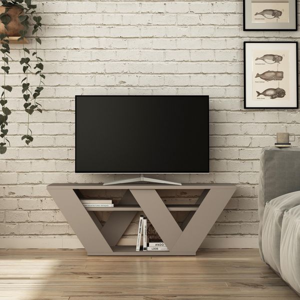 Decortie Pipralla Supporto Tv Moderno Elemento Tv Centrale Multimediale, Moka Chiaro 110 X 30 X 40 Cm-image