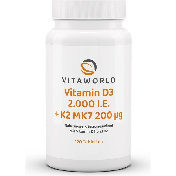Vitaworld Vitamina D3 2.000 U.I. + K2 MK7 200 µG Compresse, 120 Compresse-image
