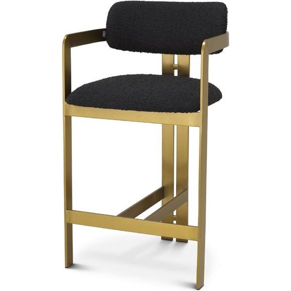 Casa Padrino Luxury Barstool Black / Brass 53 X 44,5 X H. 97 Cm - Sgabello Da Bar Imbottito In Acciaio Inox - Arredo Bar-image