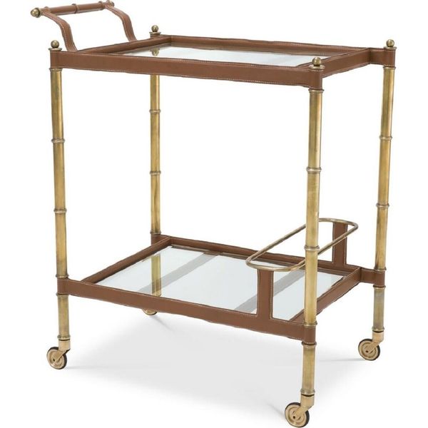 Casa Padrino Carrello Di Servizio In Ottone Vintage / Marrone 74 X 44,5 X H. 84 Cm - Hotel Ristorante Gastronomia Carrello - Accessori-image