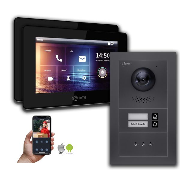Videocitofono Ip Goliath: Casa Bifamiliare Da 7 Pollici, Display, Antracite : Scatola Da Esterno : 7 Pollici In Nero : 4 Connessioni Poe Tramite:: 4 Selezione Monitor Poe: 7 Pollici In Nero Scatola Di Montaggio Per Campanelli: Scatola Da Esterno-image