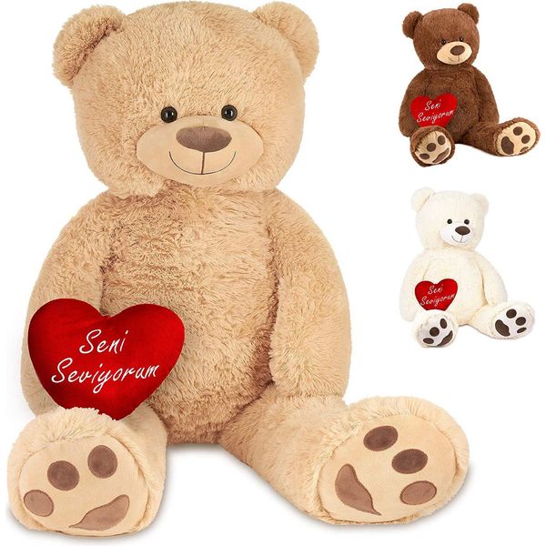 Brubaker Xxl Orsacchiotto Seni Seviyorum - 100 Cm Peluche Beige Con Cuore - Peluche Giocattolo Coccolone-image