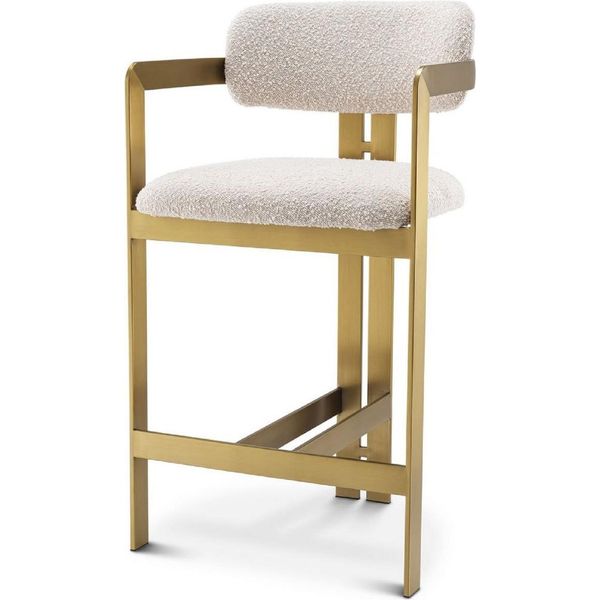 Casa Padrino Sgabello Crema/Ottone 53 X 44,5 X H. 97 Cm - Sgabello Da Bar Imbottito In Acciaio Inox - Mobili Bar-image