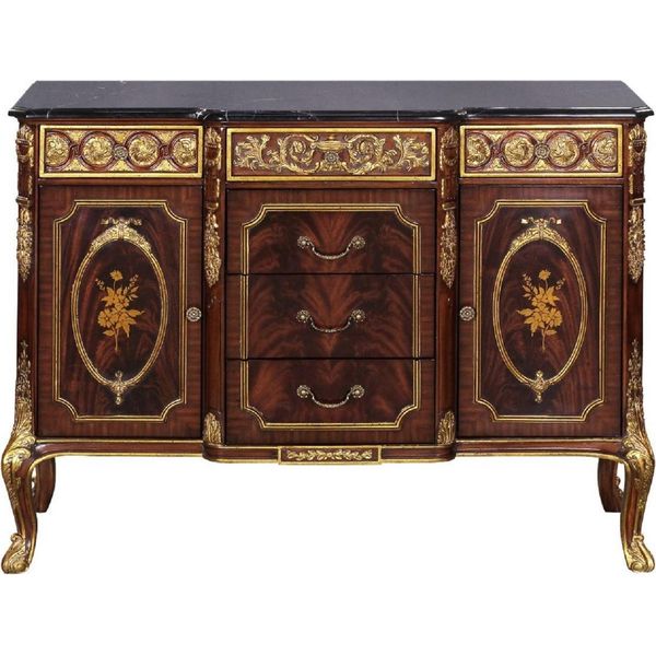 Casa Padrino Cassettiera Barocca In Legno Massiccio Con Piano In Marmo Marrone Scuro / Oro / Nero - Sontuoso Arredamento Barocco-image