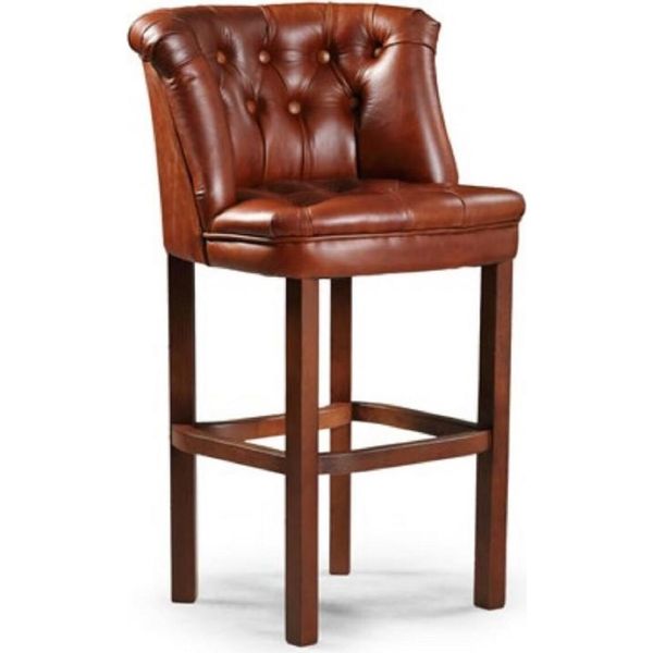 Casa Padrino Sgabello Chesterfield In Pelle Marrone 63 X 56 X H. 107 Cm - Sgabello Da Bar Imbottito In Vera Pelle - Mobili Bar Chesterfield-image