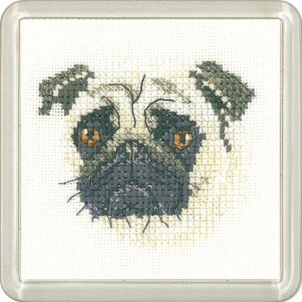 Set Per Punto Croce Heritage Aida "Pug (A)"", Schema Contato, CFPU1391-A, Sottobicchiere 7,5X7,5Cm"-image
