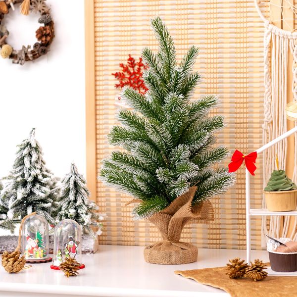 Costway 50Cm Piccolo Albero Di Natale Con Neve, Mini Albero Di Natale Con 55 Rami E Base, Albero Di Natale Artificiale Da Tavolo Per L'ufficio Di Casa-image