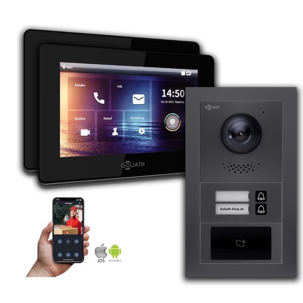 Videocitofono Ip Goliath: 7 Pollici Casa Bifamiliare, Rfid, Antracite : Scatola Da Esterno : 7 Pollici In Nero : 4 Connessioni Poe Tramite:: 4 Selezione Monitor Poe: 7 Pollici In Nero Scatola Di Montaggio Campanello: Scatola Da Esterno-image