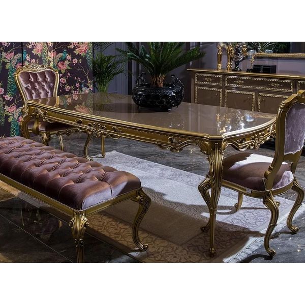 Casa Padrino Tavolo Da Pranzo Barocco Grigio / Oro - Sontuoso Tavolo Da Pranzo In Legno Massiccio - Mobili Da Sala Da Pranzo Barocchi - Nobile E Magnifico-image