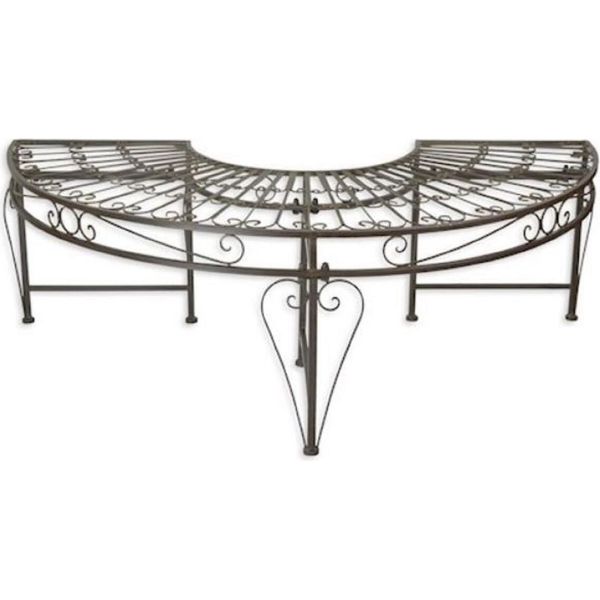 Casa Padrino Panca Da Giardino Liberty Marrone 135 X 67 X H. 45,5 Cm - Panca Da Giardino Semicircolare - Panca Da Albero In Metallo - Mobili Da Giardino Barocchi E Liberty-image