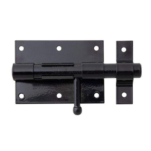 Alberts 137069 Chiusura A Chiavistello, Con Maniglia Tonda E Occhiello Collegato, Plastificato Nero, Piastra 95 X 67 Mm, Bullone Ø 15,5 Mm, Lunghezza Totale 135 Mm, Set Da 3-image